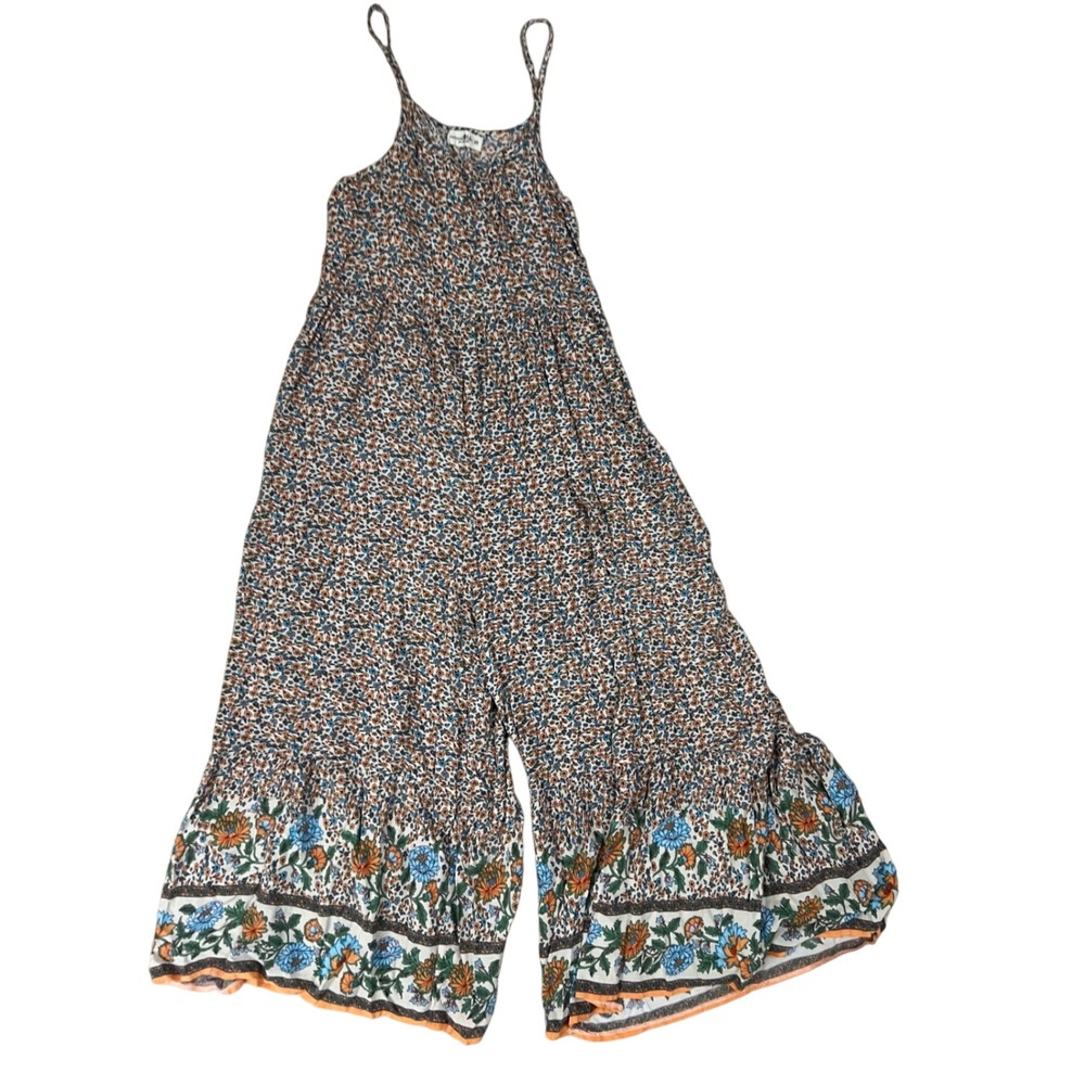 Natural‎ Life Jumpsuit Women XS Multicolor Floral Boho Wide Leg Rayon